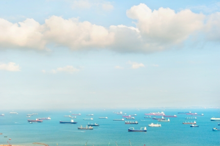 A lot of ships in the Singapore harborの写真素材