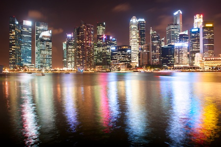 Night panorama of Singapore downtown  There are more than 7,000 multinational corporations from United States, Japan and Europe in Singapore の写真素材