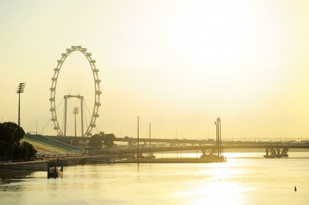 Singapore river and Flyer in the sunshine morningの写真素材