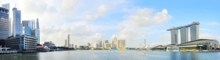 Singapore quayside with Marina Bay Sands in the rightの写真素材