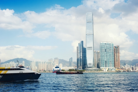 View of Kowloon island from Hong Kong island  Hong Kong の写真素材
