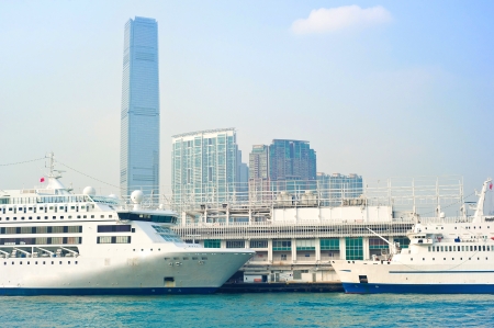 View on Kowloon island from ferry boat. Hong Kong S.A.R.のeditorial素材