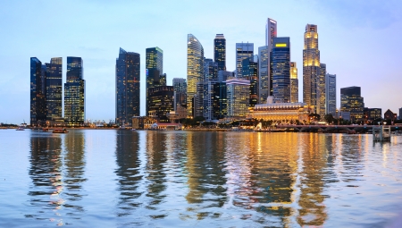 Panoramic view of Singapore at the colorful duskの写真素材