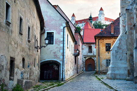 Street of Bratislava old town  Bratislava castle on topのeditorial素材