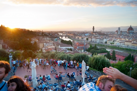 Florence, Italy - September 10, : Tourist looking at Florence from the viewpoint. The historic centre of Florence declared a World Heritage Site by UNESCO in 1982のeditorial素材
