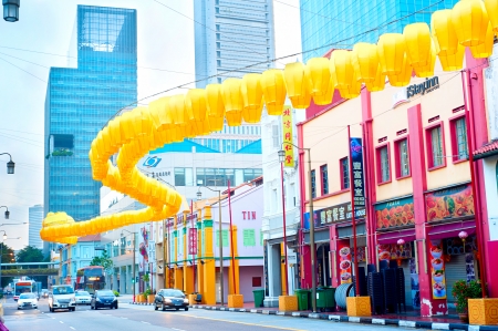 Singapore, Republic of Singapore - March 07,2013  Chinatown street at morning in Singapore  The city stateのeditorial素材