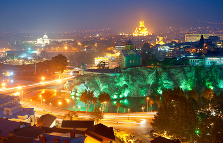 Skyline of Tbilisi at colorful dusk in Georgia