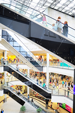 KRAKOW, POLAND - AUGUST 26, 2013: Unidentified people at Galeria Krakowska in Krakow, Poland. Galeria Krakowska has 270 specialty shops and restaurants in two roof-covered shopping malls のeditorial素材