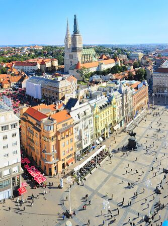 Aerial view of a Ban Jelacic Square in Zagreb , Croatiaのeditorial素材