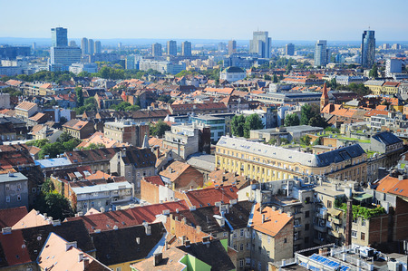 Aerial view of Zagreb, Croatia in bright sunny dayの写真素材