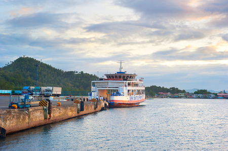 DAPA, PHILIPPINES - APRIL 04: Seaport on April 04, 2012 in Dapa, Philippines. There are 3,219 kilometer of waterways in Philippines. Ferry routes covering 17 cities all over the Philippines.のeditorial素材