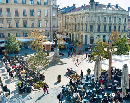 ZAGREB, CROATIA - OCTOBER 02, 2013: People at Petar Preradovic Square in Zagreb. Zagreb is the capital and the largest city of the Republic of Croatiaのeditorial素材