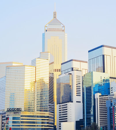 View of Hong Kong business center at sunset