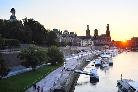 Citycape of Dresden downtown in the colorful sunset. Germanyの写真素材