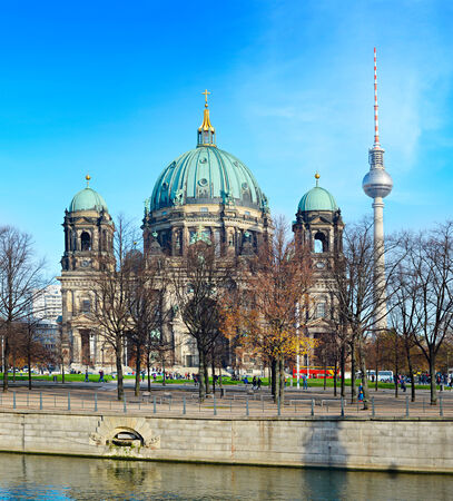 View of Berlin Cathedral and TV tower, Germanyのeditorial素材