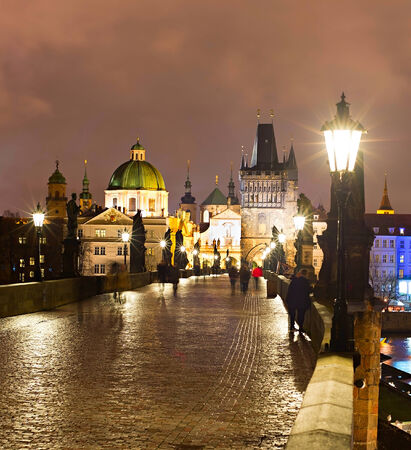 Night view of Charles bridge in Prague. Long exposureのeditorial素材