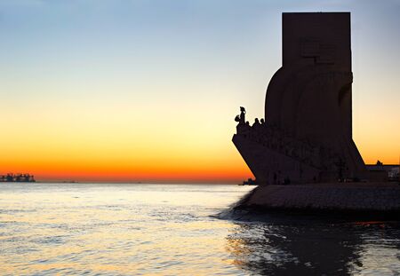 Sunset view of  Discoveries  Monument in Lisbon, Portugalの写真素材