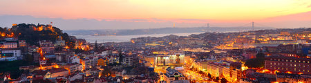 Panorama of Lisbon in the beautiful sunset light. Portugalのeditorial素材