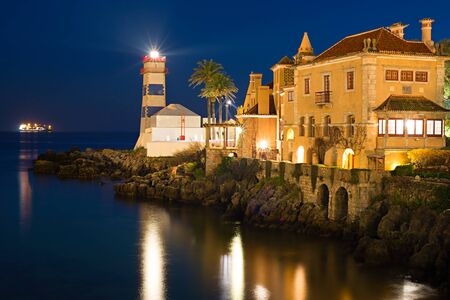 View of Santa Marta lighthouse and Municipal museum of Cascais, in Portugal.のeditorial素材