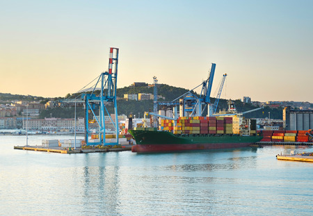 Cargo ship in industrial commercial port. Ancona, Italyの写真素材