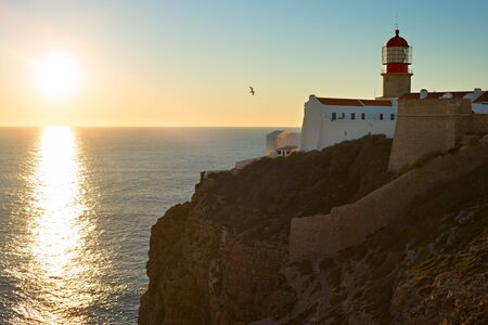 Cabo Sao Vicente lighthouse, Sagres, Algarve region, Portugalの写真素材