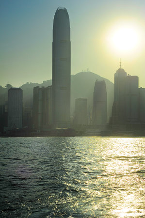 Silhouette of Hong Kong Downtown at sunset