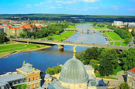 Aerial view to Elbe river from Frauenkirche. Dresden, Germanyのeditorial素材