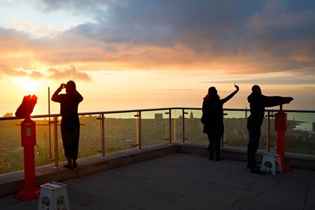 Silhouette of a people at viewpoint in Batumi, Georgiaの写真素材