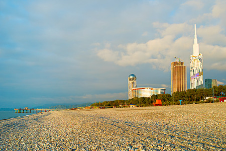 Empty Batumi beach at sunset. Adjara region, Georgiaの写真素材