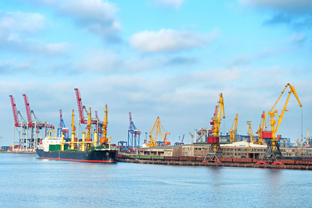 Cargo ship loading in port of Odessa, Ukraineの写真素材
