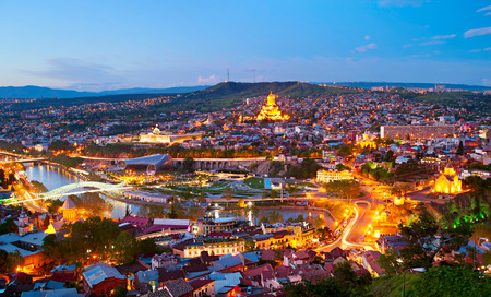 Panoramic view of Tbilisi in the twilight. Georgiaの写真素材