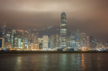 Skyline of Hong Kong island from Kowloon island at night