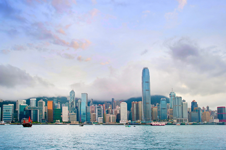 Wide angle panorama of Hong Kong at sunsetのeditorial素材