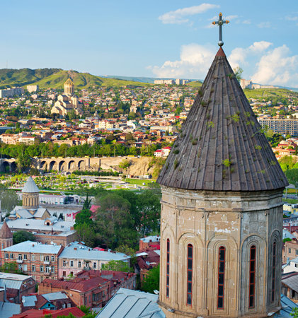 Tbilisi cityscape with Sameba church on background. Georgia
