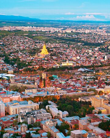 Overlooking of Tbilisi city at twilight. Georgian Republicの写真素材