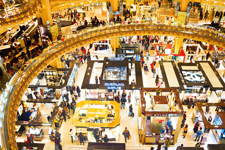 PARIS, FRANCE - JAN 17, 2015: Old part of Lafayette department store in Paris, France. The Galeries Lafayette most famous luxury store in the world since 1895.のeditorial素材
