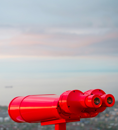 Binocular at viewpoint at sunset. Batumi, Adjara, Georgiaの写真素材