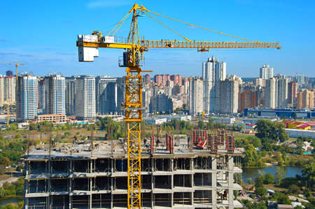 Work in progress at construction site in Kiev, Ukraineのeditorial素材
