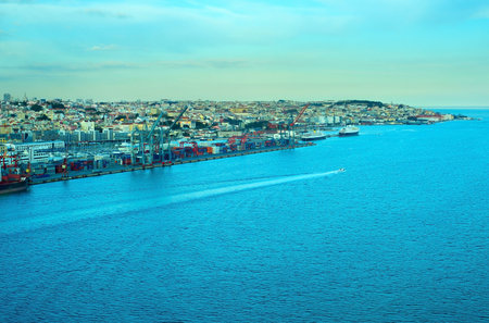 Skyline of Lisbon. View from 25 April bridge. Portugal