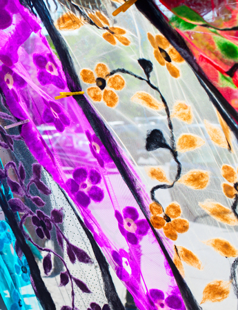 Traditional Georgian shawls waving on a windの写真素材