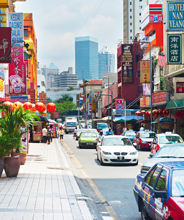 KUALA LUMPUR, MALAYSIA - MARCH 20, 2012: Chinatown street in Kuala Lumpur. KL is the capital and most populous city in Malaysia. Covers an area of 243 km2 and has population of 1.6 million in 2012のeditorial素材