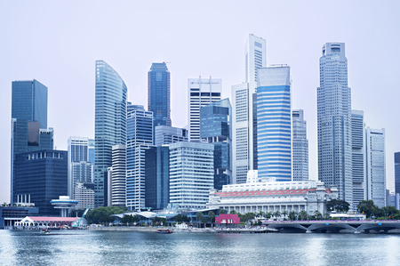 Futuristic Downtown Core of Singapore in blue color.のeditorial素材