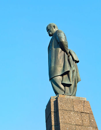 Taras Shevchenko monument in Kaniv, Ukraine. Taras Shevchenko was a Ukrainian poet, writer, artist,...