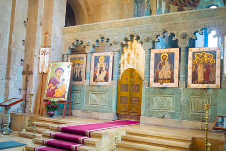 MTSKHETA, GEORGIA - APRIL 30, 2015: Altar at Svetitskhoveli cathedral in Mtskheta, the old capital of Georgiaのeditorial素材