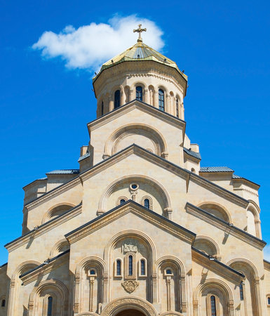 Famous Sameba church with a bright blue sky. Tbilisi, Georgia
