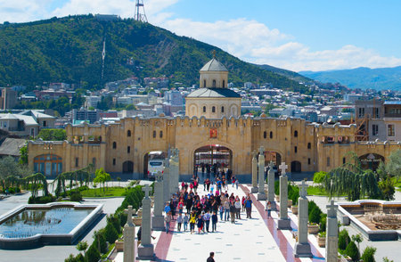 TBILISI, GEORGIA - MAY 06, 2015:Tourists visiting  the Holy Trinity Cathedral of Tbilisi, commonly...