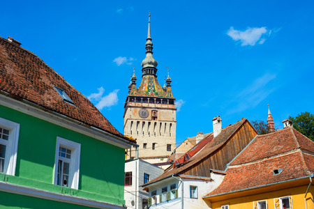 Sighisora Old Town architecture with famous Clock Tower.の写真素材