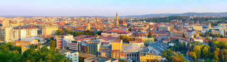 Panoramic view of Cluj-Napoca at sunset. Romania
