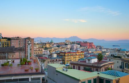 Skyline of Old Town of Naples at twilight. Italyの写真素材