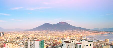Panoramic view of Naples at sunset. Italyの写真素材